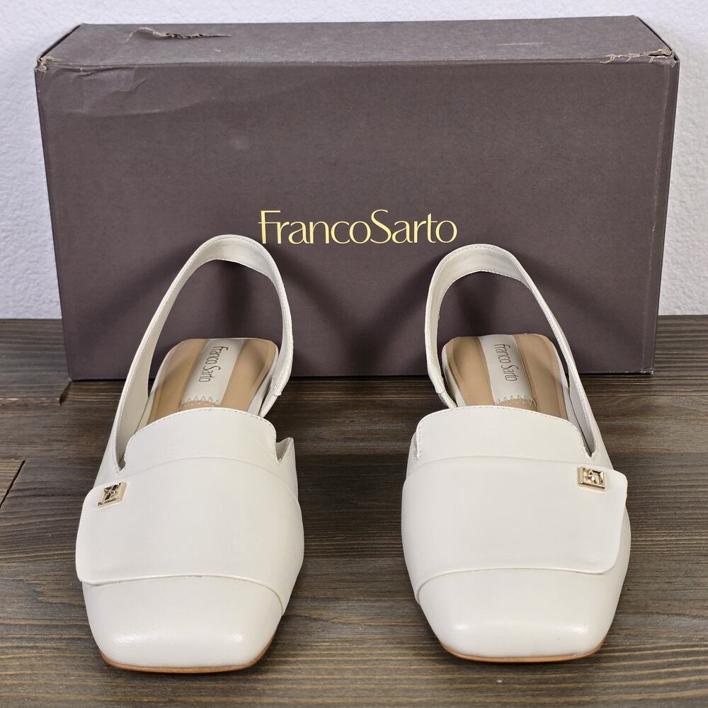 Franco Sarto Teagan White Leather Slingback Flats Womens Size 7.5M